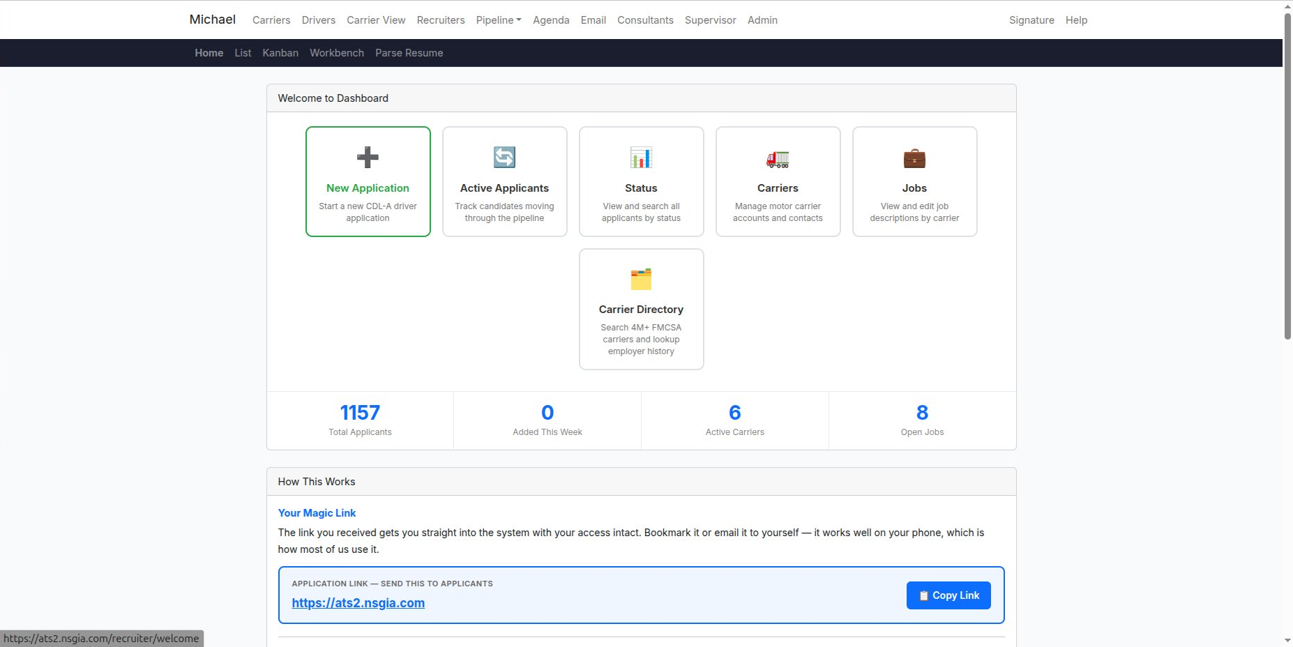 The Welcome dashboard