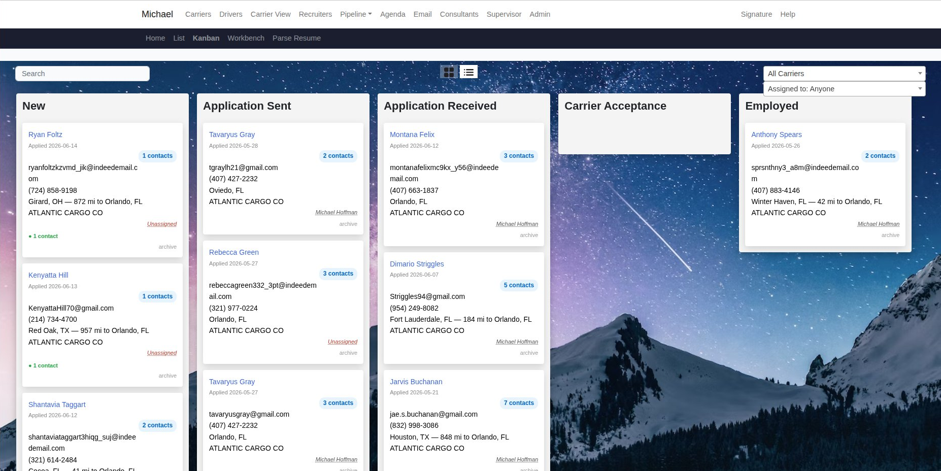 The Kanban pipeline board